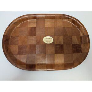 Formosa-Wood Checkered Wooden Oval Serving Tray 18"x12" Genuine Oriental Vintage